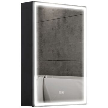 Homcom Bathroom Mirror Cabinet With Led Lights And Shaver Socket, 500 X 700 Mm Wall Mounted Bathroom Cabinet With Mirror, Demister Pad, Dimmer, 3 Colours, Medicine Cabinet, Black