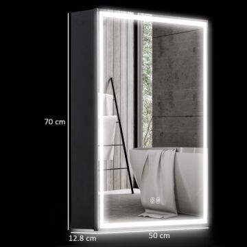 Homcom Bathroom Mirror Cabinet With Led Lights And Shaver Socket, 500 X 700 Mm Wall Mounted Bathroom Cabinet With Mirror, Demister Pad, Dimmer, 3 Colours, Medicine Cabinet, Black
