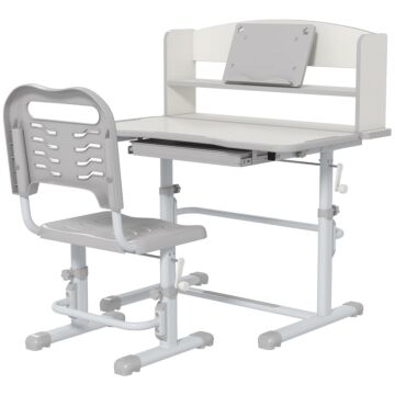 Zonekiz Height Adjustable Kids Study Table And Chair Set, With Drawer, Storage Shelf, 80 X 54.5 X 104 Cm, Grey