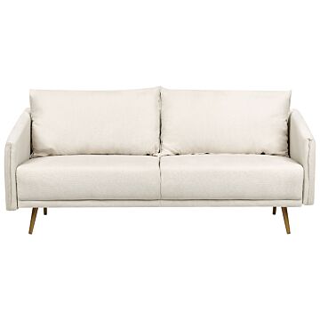 Sofa Beige Polyester 3 Seater Back Cushioned Seat Metal Golden Legs Retro Glam Beliani