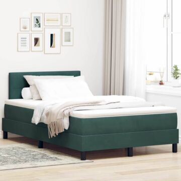 Vidaxl Box Spring Bed With Mattress & Led Dark Green 120x190 Cm Velvet