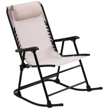 Outsunny Garden Rocking Chair Folding Outdoor Adjustable Rocker Zero-gravity Seat With Headrest Camping Fishing Patio Deck - Beige
