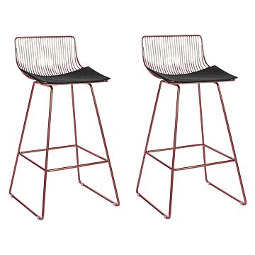 Set Of 2 Bar Chairs Rose Gold Metal Steel With Faux Leather Seat Pad Counter Height Breakfast Bar Chair Beliani