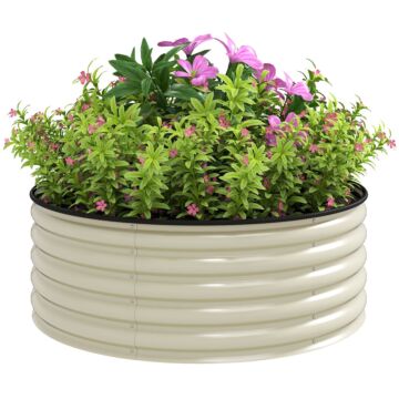 Outsunny Galvanised Raised Garden Bed With Safety Edging, Outdoor Raised Planter Box With Gloves, 120 X 120 X 43cm, Cream White