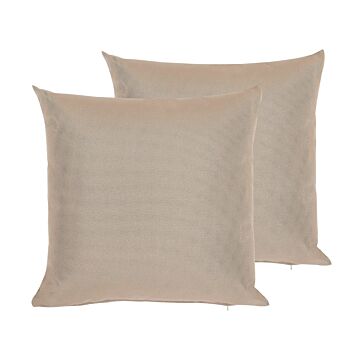 Set Of 2 Outdoor Pillows Cushions Polyester Sand Beige 40 X 40 Cm Zip Modern Design Scatter Cushion Throw Beliani