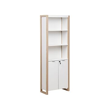 Bookcase Light Wood White Engineered Wood 3-tier With Locker For Documents Modern Scandinavian Office Beliani