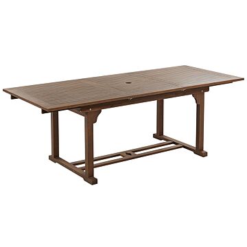 Outdoor Dining Table Dark Natural Solid Acacia Wood 160/220 X 90 Cm Extendable Top Rustic Traditional Design Beliani