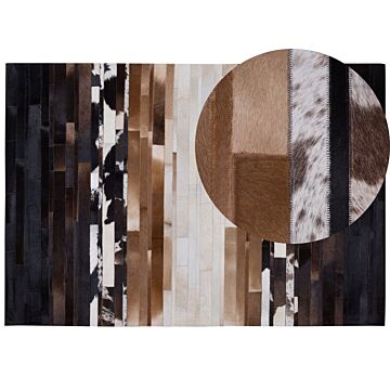 Area Rug Black And Beige Leather 160 X 230 Cm Rectangular Patchwork Handcrafted Beliani