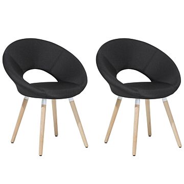 Set Of 2 Dining Chairs Black Fabric Upholstery Light Wood Legs Modern Eclectic Style Beliani