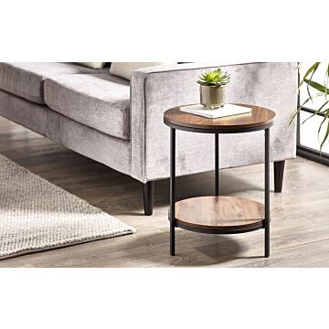 Tribeca Circular Lamp Table With Shelf - Walnut