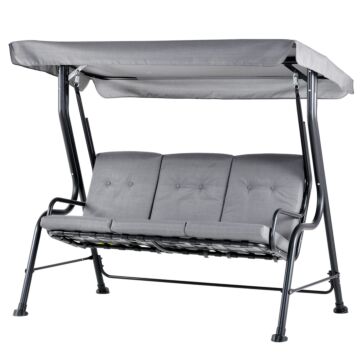 Outsunny 3 Seater Outdoor Garden Swing Chairs Thick Padded Seat Hammock Canopy Porch Patio Bench Bed - Grey