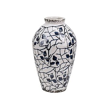 Flower Vase White And Blue Stoneware 20 Cm Floral Pattern Modern Design Indoor Pot Beliani