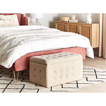 Ottoman Beige Boucle Fabric Tufted Upholstery Bedroom Bench With Storage Modern Design Storage Furniture Beliani