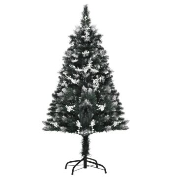 Homcom 4ft Artificial Snow Dipped Christmas Tree Xmas Pencil Tree With Foldable Feet White Berries Dark Green