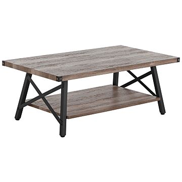 Coffee Table Taupe Wood With Storage Shelf 100 X 55 Cm Modern Industrial Living Room Beliani