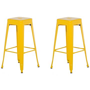 Set Of 2 Bar Stools White Steel 76 Cm Stackable Counter Height Industrial Beliani