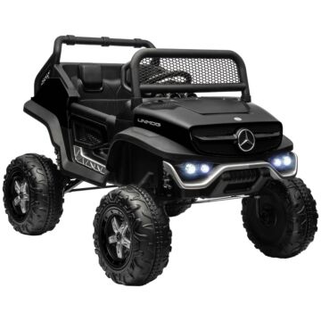 Homcom 12v Licensed Mercedes-benz Unimog Kids Electric Ride On Car, Battery Powered Off-road Toy With Remote Control, Suspension Wheels, Horns, Lights, Music, Black