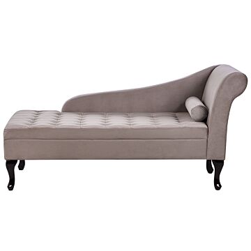 Right Hand Chaise Lounge Taupe Velvet Upholstery Black Legs Storage Compartment Tufted Seat Bolster Cushion Glam Retro Design Beliani