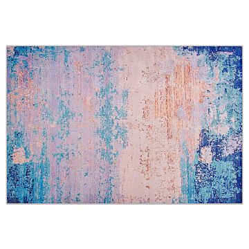 Area Rug Carpet Blue Polyester Fabric Abstract Distressed Pattern Rubber Coated Bottom 160 X 230 Cm Beliani