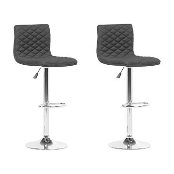Set Of 2 Bar Stools Black Fabric Seat Quilted Gas Lift Height Adjustable Swivel With Footrest Beliani