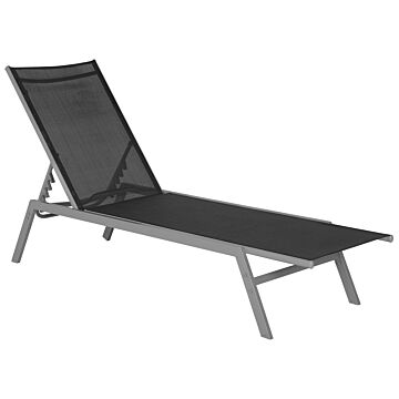 Sun Lounger Black And Silver Steel Frame Adjustable Backrest Uv Resistant Beliani