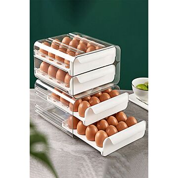 2-layer 32 Grid Egg Storage Drawer Box Transparent