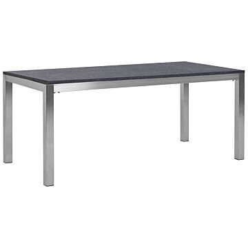 Garden Dining Table Grey And Silver Granite Table Top Stainless Steel Legs Outdoor Resistances 6 Seater 180 X 90 X 74 Cm Beliani