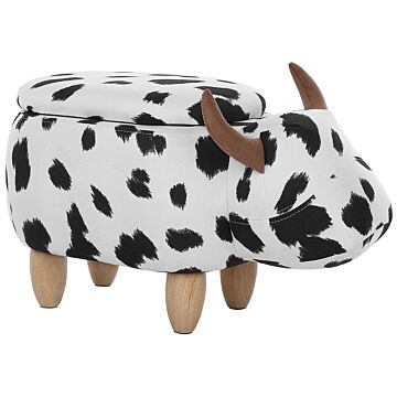 Animal Cow Children Stool With Storage Black And White Faux Leather Wooden Legs Nursery Footstool Beliani