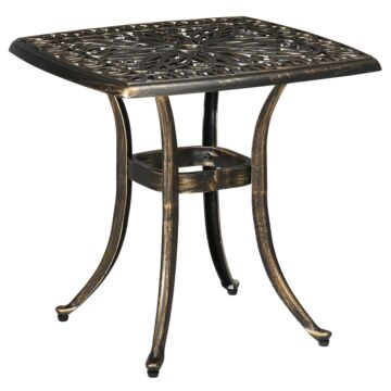 Outsunny Outdoor Patio Side Table With 38mm Dia. Umbrella Hole, Cast Aluminium Patio Coffee Table, 54 X 54cm, Bronze