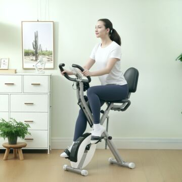 Sportnow 5-in-1 Folding Exercise Bike With Arm Workout Bands, Quiet 8-level Magnetic Resistance Foldable Exercise Bike With Lcd, Tablet Holder, Hand Pulse Sensor For Home Use Indoor Cycling, White