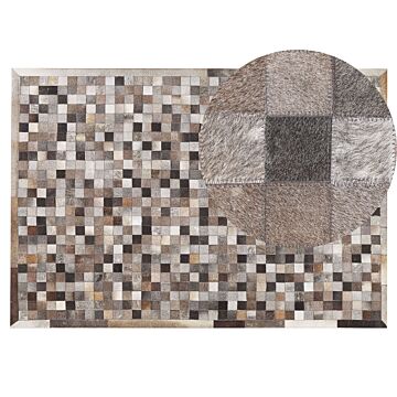 Area Rug Brown And Grey Cowhide Leather 140 X 200 Cm Patchwork Pattern Beliani