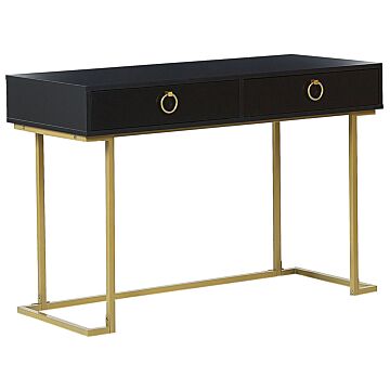 Console Table Black 2 Drawers With Ring Pull Handles Gold Metal Base Home Office Desk Living Room Accent Table Bedroom Dresser Glam Style Beliani