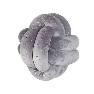 Decorative Cushion Grey Velvet Knot Pillow 20 X 20 Cm With Glitter Decor Accessories Beliani