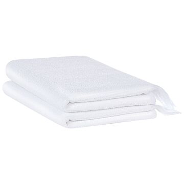 Set Of 2 Bath Sheets Towels White Terry Cotton Polyester 100 X 150 Cm Tassels Texture Bath Towels Beliani