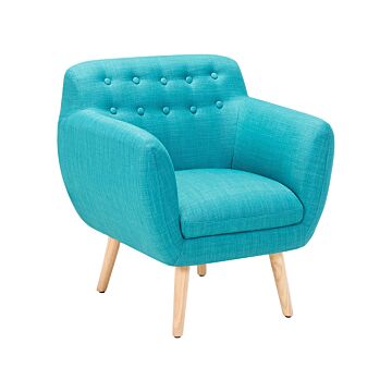 Armchair Blue Fabric Upholstery Buttoned Retro Club Chair Retro Style Beliani