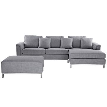 Corner Sofa Light Grey Fabric Upholstered With Ottoman L-shaped Left Hand Orientation Beliani
