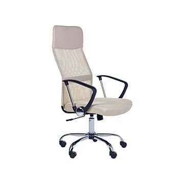 Executive Office Chair Beige Mesh And Faux Leather Gas Lift Height Adjustable Full Swivel And Tilt Beliani