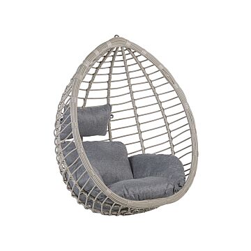 Hanging Chair Grey Rattan Ceiling-mounted Indoor-outdoor Egg Shape Modern Boho Beliani