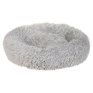 Pet Bed Light Grey Polyester 60 X 60 Cm Round Dog Cat Soft Plushy Furry Cuddler Cushion Living Room Bedroom Beliani