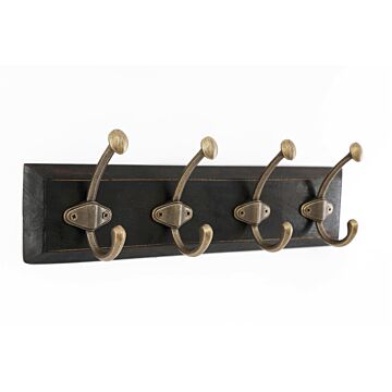 Wooden Base With 4 Brass Coat Hooks