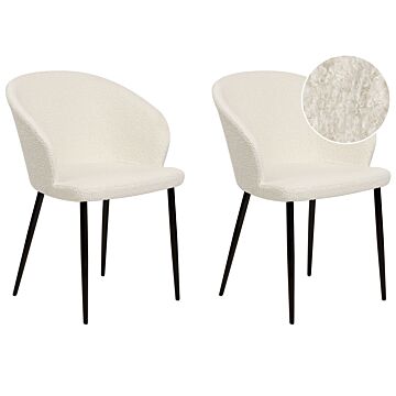 Set Of 2 Dining Chairs Off-white Boucle Upholstered Black Legs Retro Style Living Space Furniture Beliani