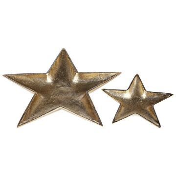 Trinket Dish Set Gold Metal 2 Jewellery Ring Holder Tray Star Motif Decor Beliani