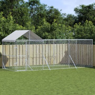 Vidaxl Outdoor Dog Kennel With Roof Silver 6x2x2.5 M Galvanised Steel