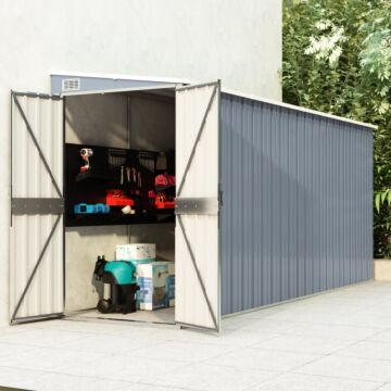 Vidaxl Wall-mounted Garden Shed Grey 118x382x178 Cm Galvanised Steel