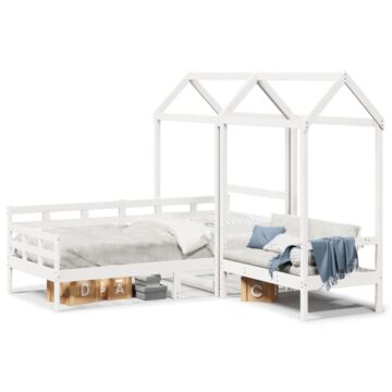 Vidaxl Day Bed And Bench Set With Roof White 90x190 Cm Solid Wood Pine