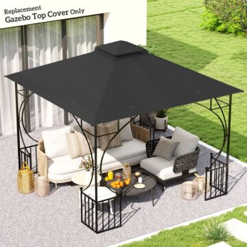 Outsunny 3x3(m) Replacement Gazebo Canopy, Double Tier Roof Top For Garden, Patio, Outdoor, Black (top Only)