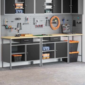 Vidaxl 3-piece Work Bench Set In Red Steel