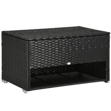 Outsunny Rattan Garden Storage Box, Outdoor Pe Wicker Deck Doxes W/ Shoe Layer For Indoor, Outdoor, Spa, Black