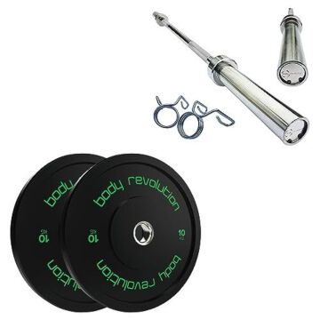 7ft Olympic Weightlifting Bar & Bumper Weight Plate Sets 20kg Weight Set (10kg Pair)
