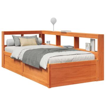 Vidaxl Bookcase Bed Without Mattress Wax Brown 100x200cm Solid Wood Pine